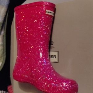 Girls Hunter, Size 13 Sparkle Pink Rain Boots,